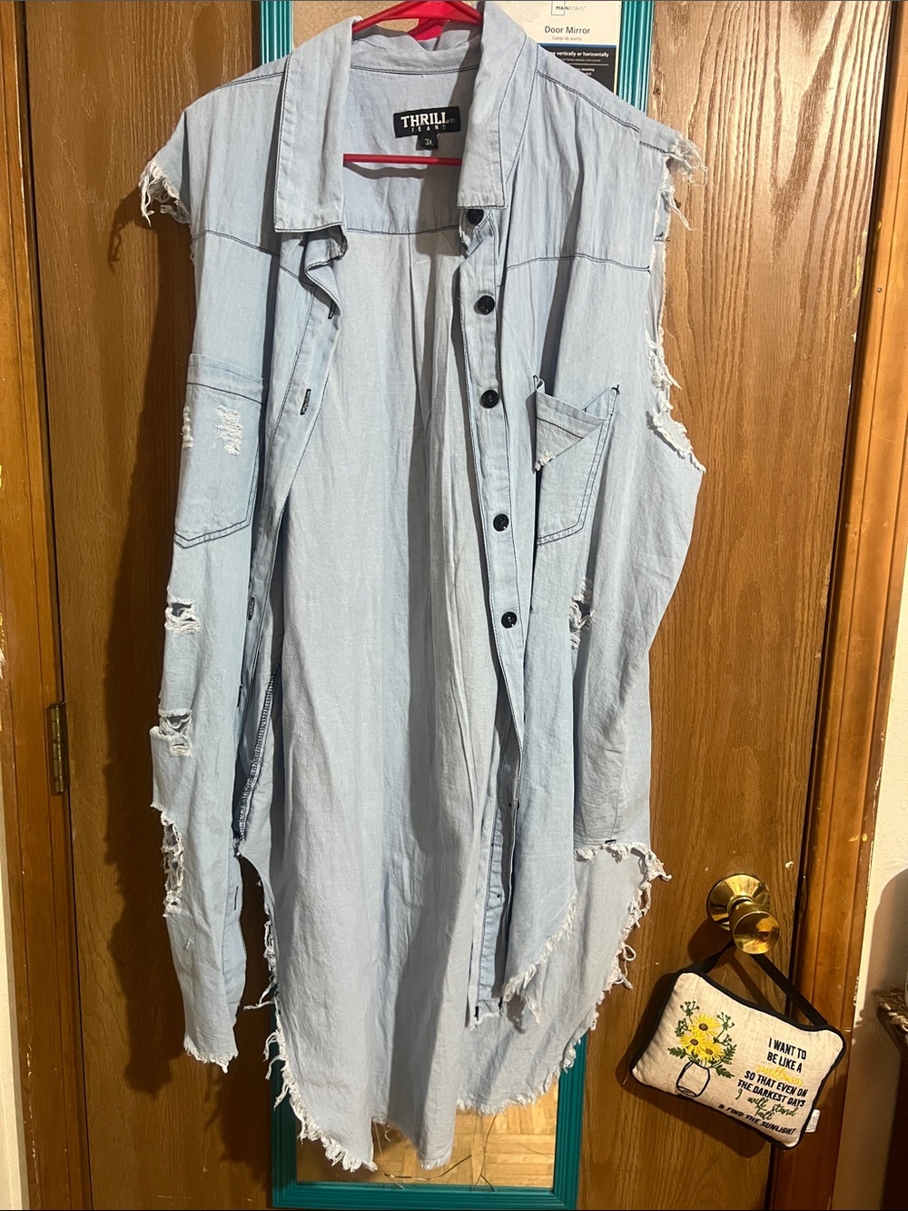 Thrill Light Blue Distressed Sleeveless Denim Vest